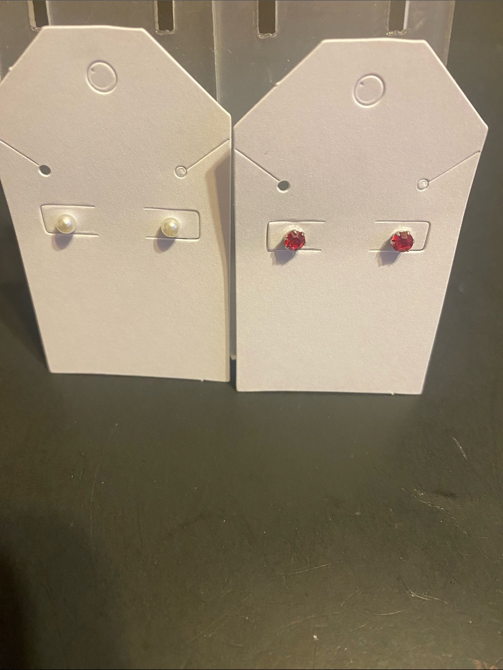 Classic Pearl and Red Crystal Stud Earring Set - Women Jewelry